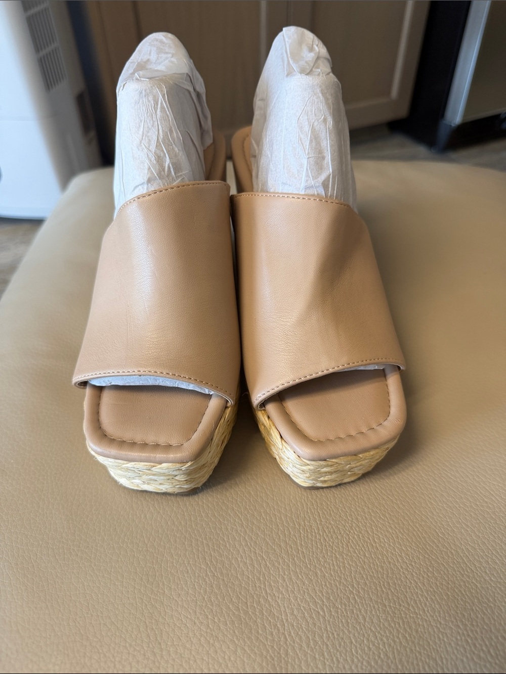 REACTION Kenneth Cole -Women’s Tan Slide Espadrille Wedge Sandals